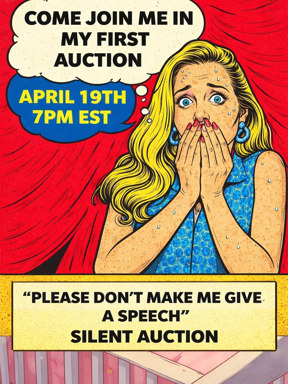 Pop Art Auction Poster - Bold Red & Yellow